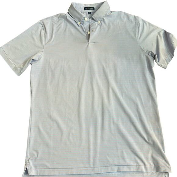 Peter Millar Crown Sport Gray & Orange Striped Short Sleeve Polo Shirt Size L - Picture 1 of 3